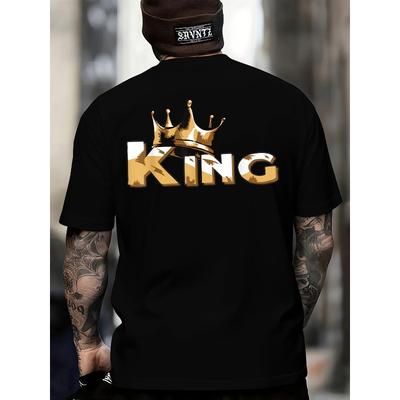 Europäische Größen Herren Grafik-T-Shirt mit Rückendruck - Schwarz mit Kräftiger Goldener Schrift - Reguläre Passform Lässiges Alltags- & Besondere Anlässe T-Shirt