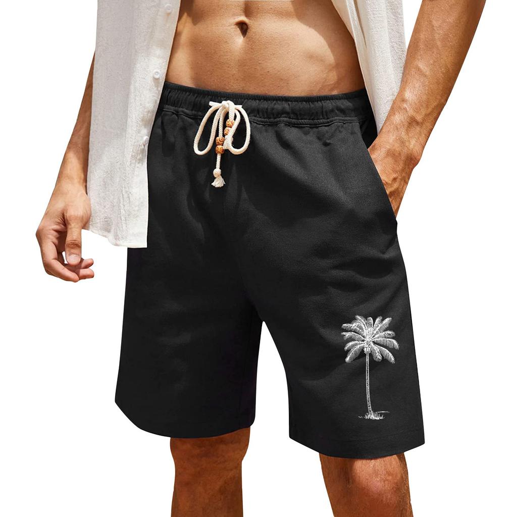 Herrtryck Bomull Linne Casual Shorts Herr Mode Badshorts