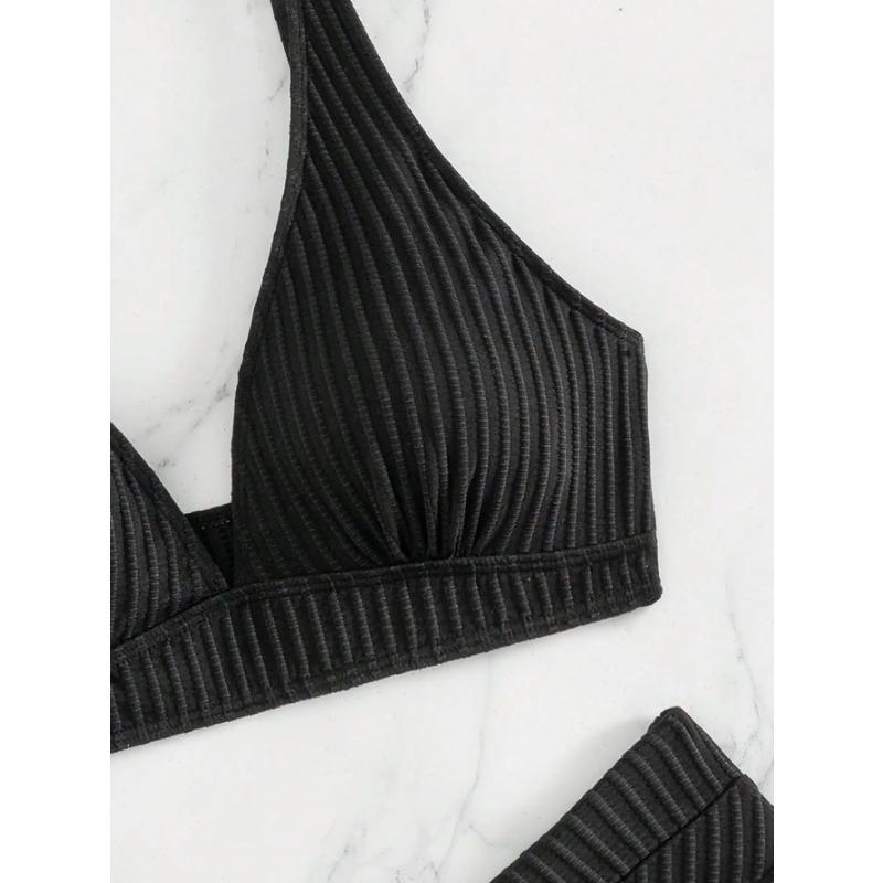 Summer black pure lace-up separate bikini swimsuit set photo check-in