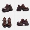 Johnature Genuine Leather Thick Soled High Heel Pumps Versatile Retro Round Toe Lace-up Women's Platform Shoes