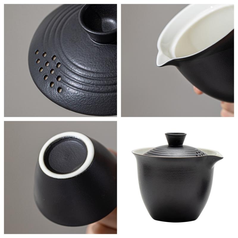 PortableTeacup Set Travel Tea Kit 1 Bowl 3 Cup Durable Minimalist Chinese Style Ceramic Kung Fu Teaware Outdoor Camping Bag