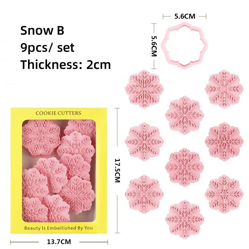 Christmas Cookie snowflake mold 3D Plastic Press Type Cookie Mould Baking Tools New Year Party Household Baking Seal stamp mold