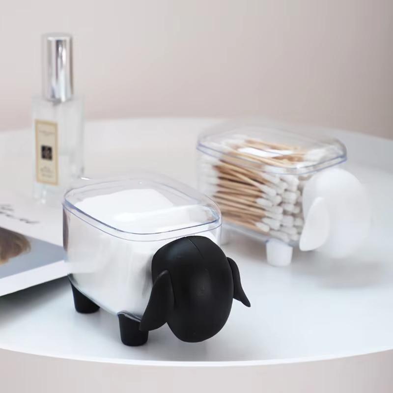 Sheep Storage Box Creative Mini Plastic Container Cotton Swab Storage Jewelry Box Household Dust-proof Desktop Makeup Organizer