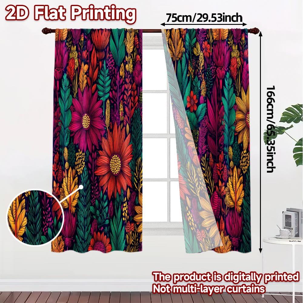 2D FLAT PRINTING 2pcs Curtains (Without Rod) Floral Garden Design (4) Easter Festival Popular Curtains&Drapes Durable Polyester