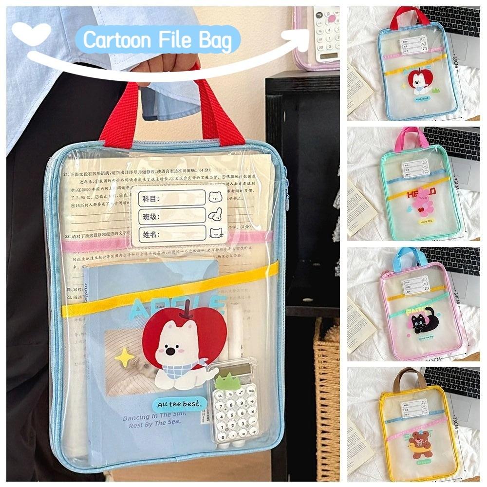 Transparent Cartoon File Bag Multifunctional File Folder Bag Durable Test Paper Storage Bag  Kids