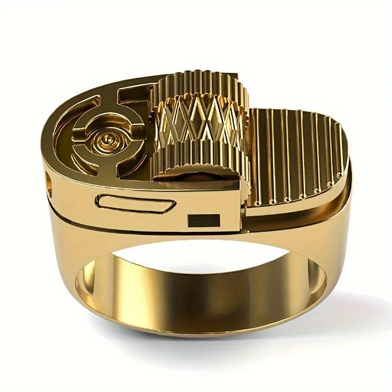 Men's Trendy Fashionable Copper Ring, Cool and Creative Simulation Lighter Design Rotatable Ring