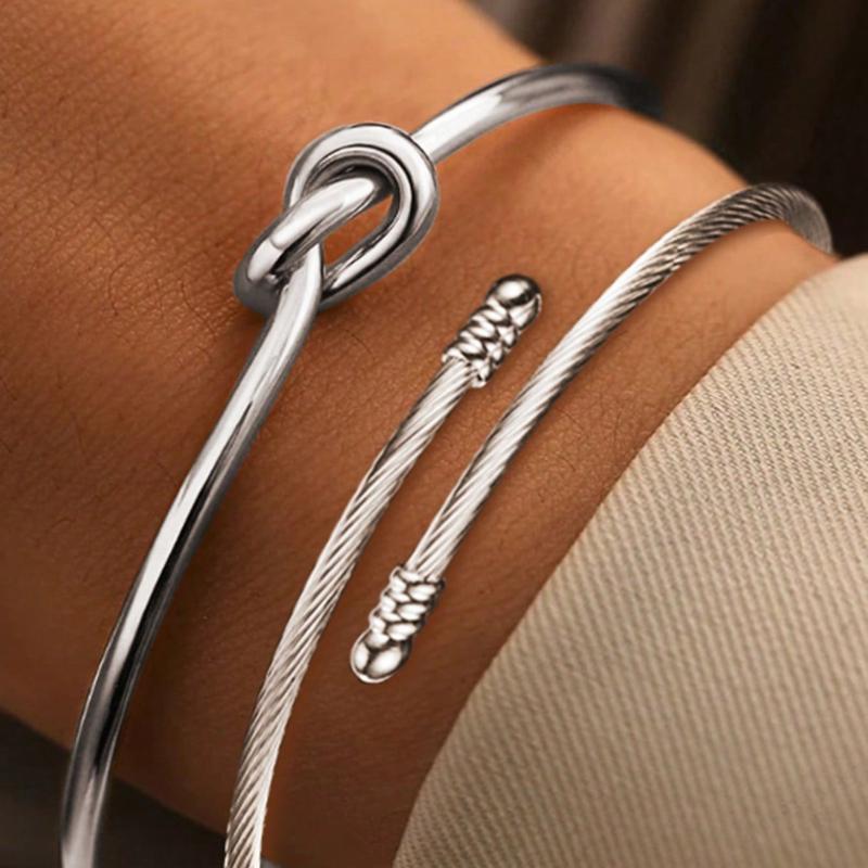 

2 шт. Европейский и американский геометрический металлический браслет, Мужской и в стиле хип-хоп Модный браслет-манжета серебряный