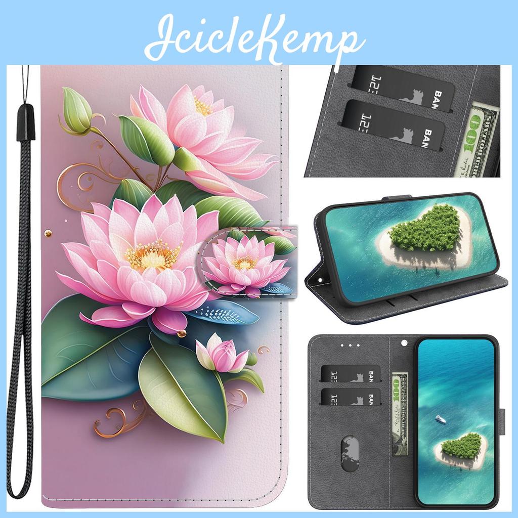 Flip Lotus Pattern Wallet Flower Pu Leather Case With For Iphone Samsung Infinix Tecno Oppo Realme Moto Blackview Nokiafor Over 900 Phone Models