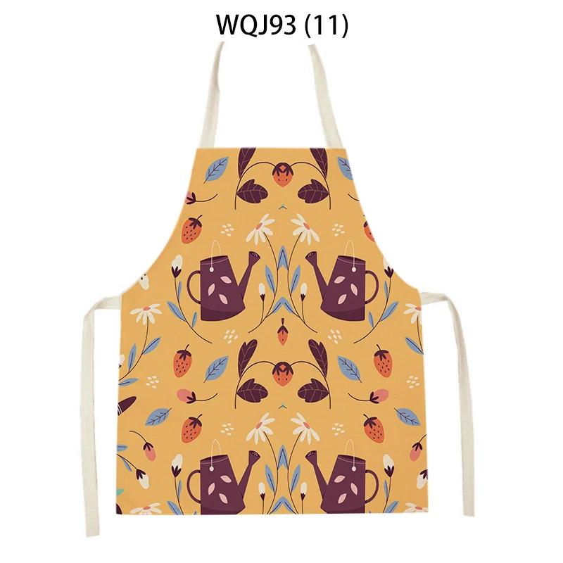 Women Men Plant Flower Leaves Pattern Cleaning Kitchen Aprons Home Cooking Baking Accessories Linen Waist Bibs Home Decor