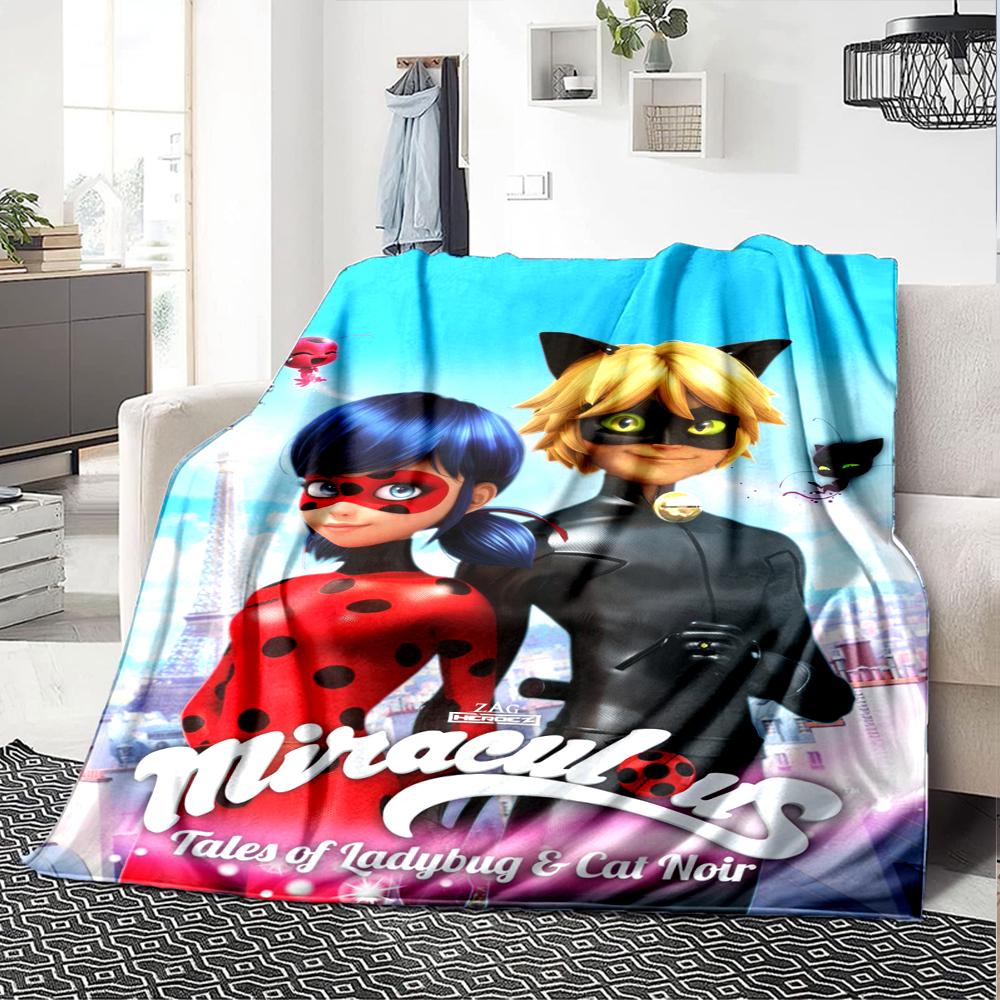 Miraculous Theme Printed Blanket - Perfect for Couch, Bed, Travel & Outdoor Use | Machine Washable, Cozy & Durable.