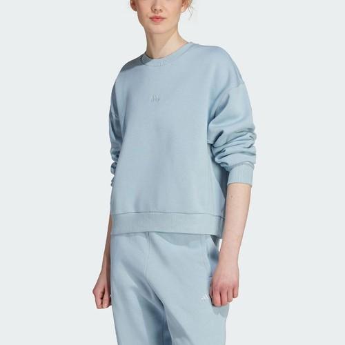 Adidas Solid Color Logo Sports Crewneck Sweatshirt for Women, Light Blue