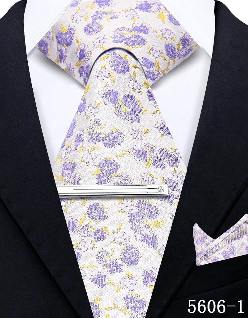 Men's Retro Floral Tie, Pocket Square & Tie Clip Set for Weddings