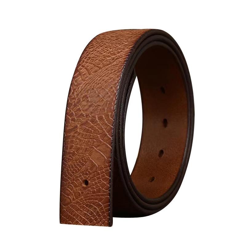 Headless Embossed Belt Men'S Genuine Leather Pin Buckle First Layer Pure Cowhide Strip Retro Trend Buckle-Free Belt Belt Does Not Take The Lead