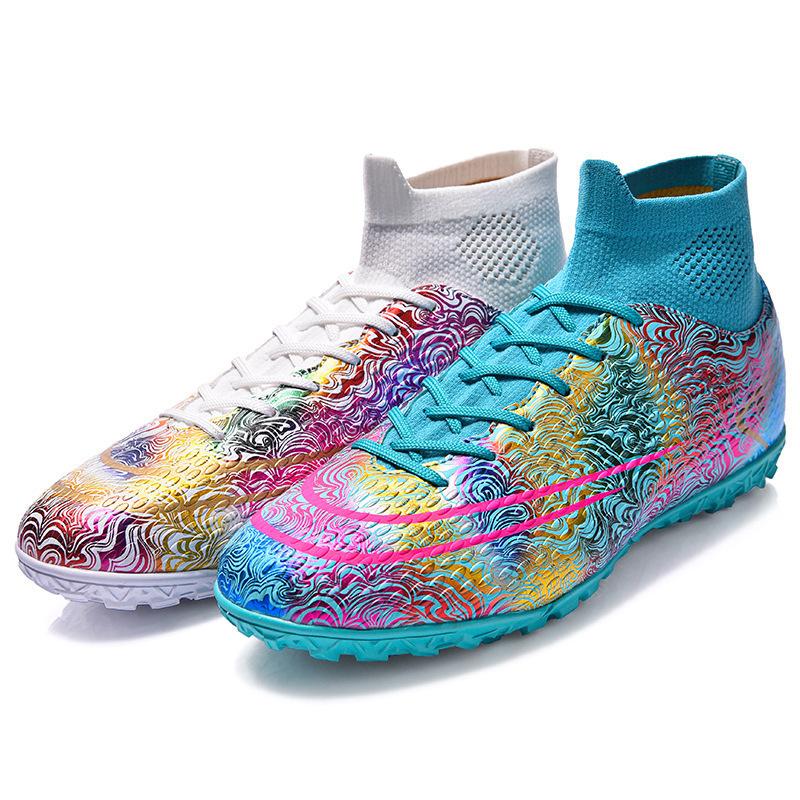 Football shoes Mandarin duck AG long nails high-top student artificial grass competition training shoes