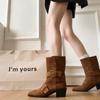 Retro western cowboy boots women's autumn new pointed thick heel short boots versatile height increase small Martin boots