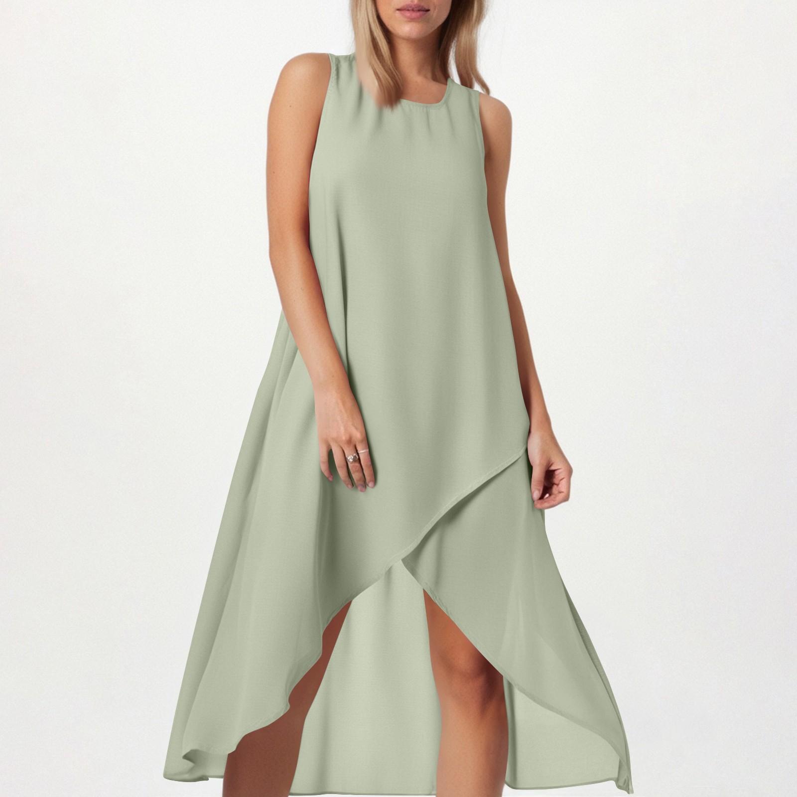 

Женское свободное повседневное модное платье с квадратным круглым вырезом, однотонное, пляжная юбка с разрезом сбоку, без рукавов, юбка из хлопка и льна L