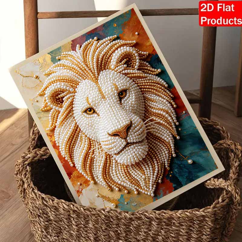 5D Pearl Kit Majestic Lion Pattern DIY Pearl Art Relaxing Handmade Ornament Home Wall Desktop Decoration for Beginners