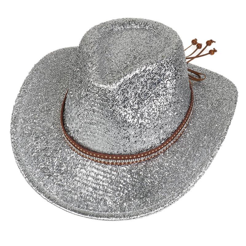 Glitzerndes Cowboyhut Unisex Westernstil Breiter Rand Fedora Hut für Party Festival Cosplay