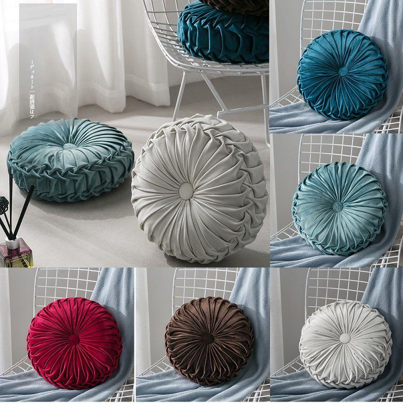 Luxurious Plush Pleated Round Pumpkin Pillow Soft Touch Couch Cushion Floor Decor
