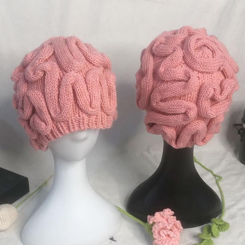 Lovely Cerebrum Beanies Hat Windproof Skull Hat Female Thick Warm Hat Outdoor Hat Cold Weather Beanies for Adult