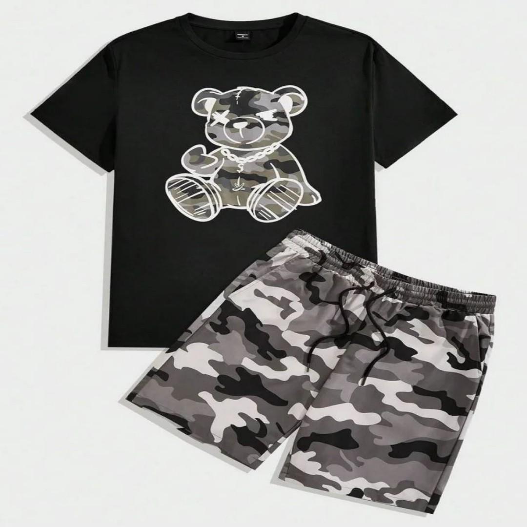 

Summer Daily Men s Casual Shorts 3D Black and White Printed Men s T-shirt Shorts Set City Street Men s Fashion Short Sleeves M