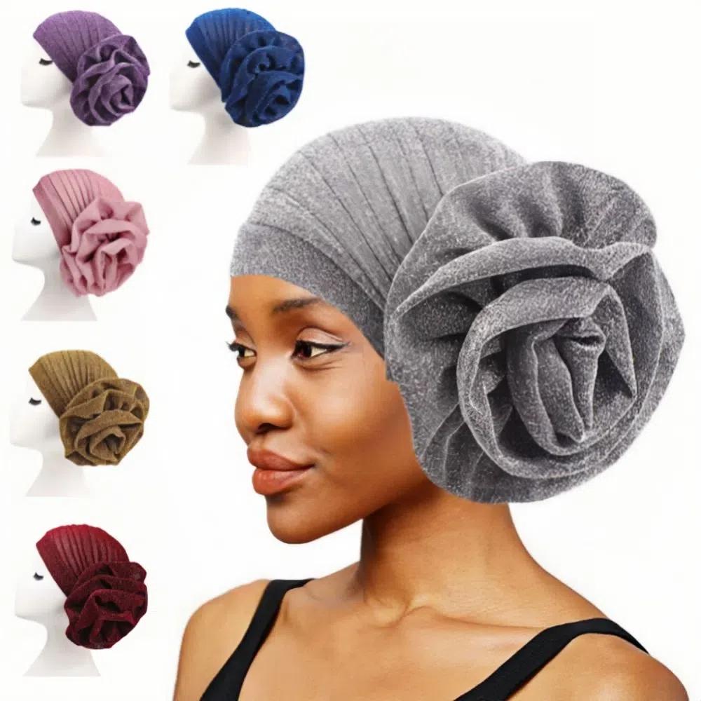 Big Rose Flower Head Wraps Headwear Nigerian Wedding Geles African Turban Caps Party Headgear