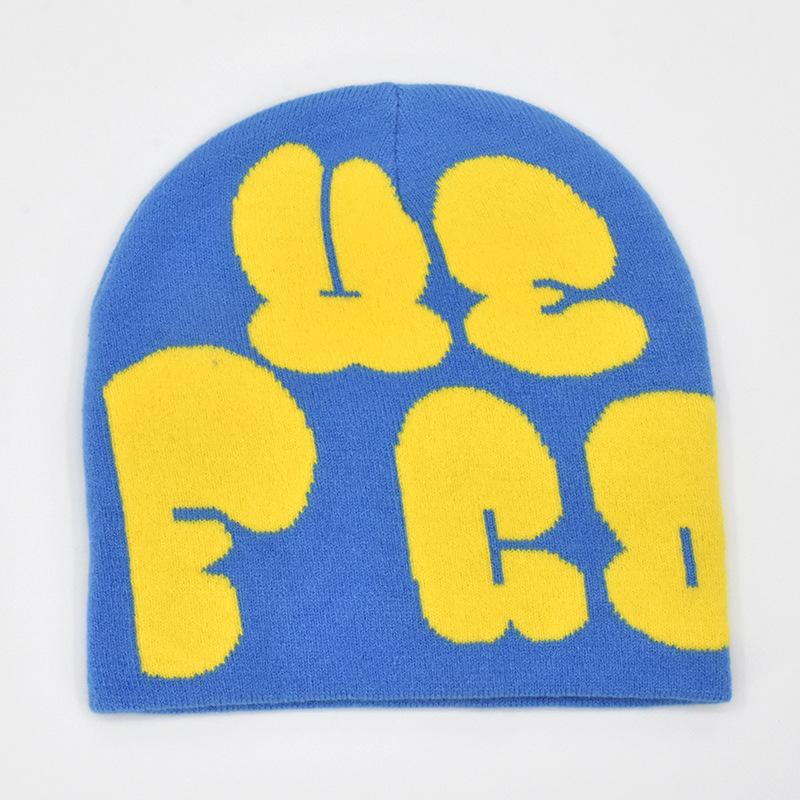 

Мужская женская вязаная шапка с буквенным принтом Y2k Trendy Brimless Hat Outdoor Cycling Теплая шапка One Size небесно-голубой