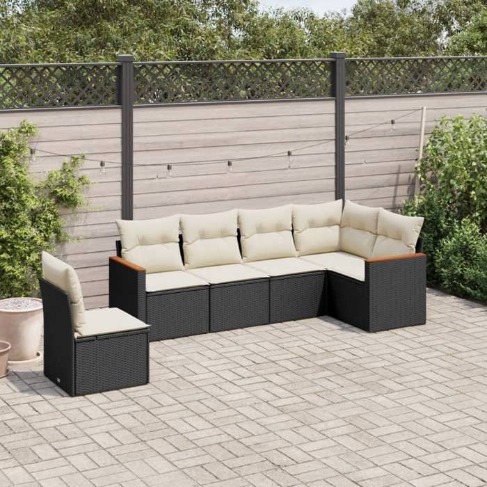 VidaXL Garden Lounge Set 6 Pcs with Cushions Black Braided Resin 3226014