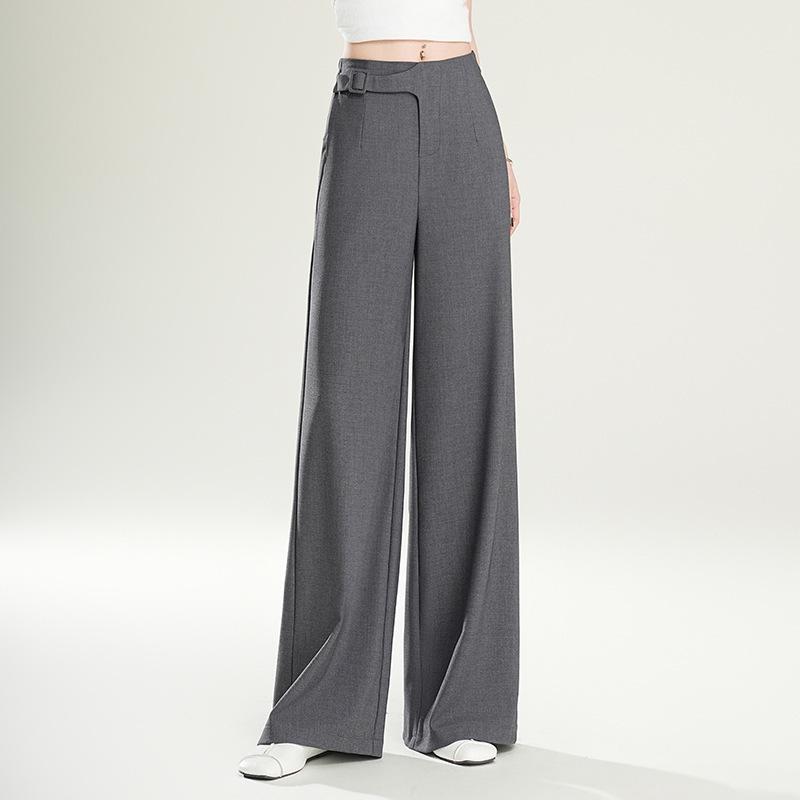 

Женские очень длинные брюки с высокой талией и широкими штанинами: Стройнящий, Универсальный, Повседневный Драпированный Костюм для Весны и Осени 29 серый