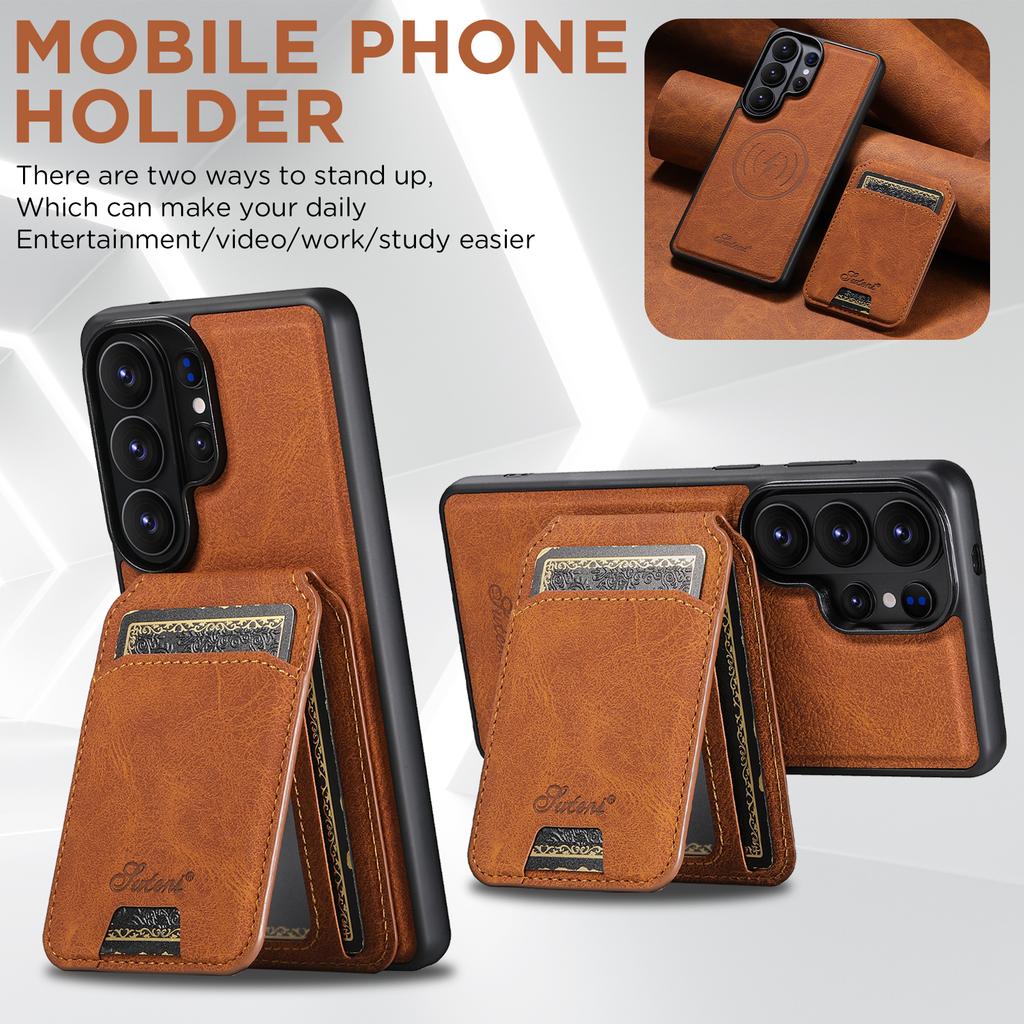 2 In 1 Detachable Lychee Grain Magnetic Leather Phone Case for Samsung S26 Ultra S25 Plus S24 S23 S22 Wireless Charging Cover