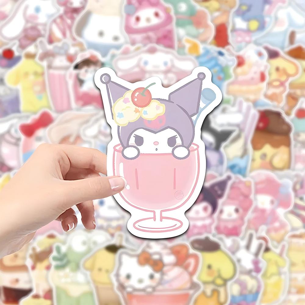 10/30/53pcs Cute Funny Food Sanrio Cartoon Stickers Aesthetic Kuromi My Melody Anime Decals Kawaii Decoration Sticker Toys