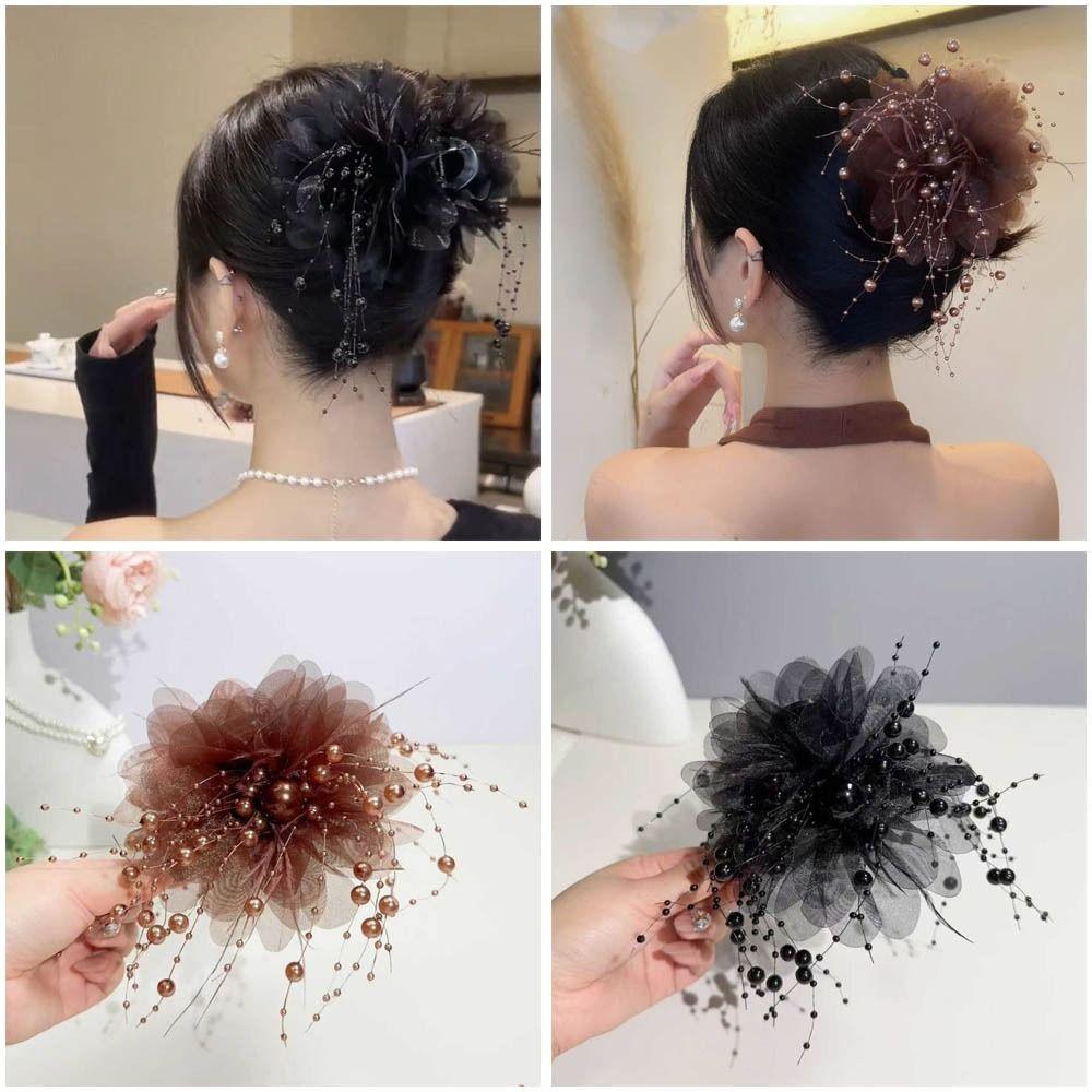 Tassel Hair Claw Peony Flower Hair Accessories Elegant Bow Hairgrips  Women
