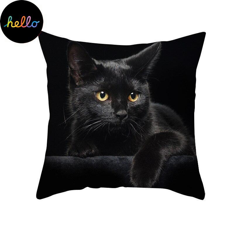 Kids Cartoon Cat Print Cus On Cover Funny Picture Sofa Pillowcase Suitable for Black Cat Cafe Decor Pillowcase