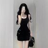 Pure Lust Spice Girl Black Tooling Vest Dress Women's Retro Waist Skinny Hips Suspender Short Skirt