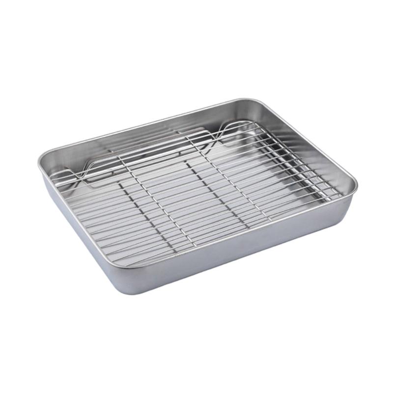 Stainless Steel Roasting Baking Pan And Wire Rack Set For Uniform Cooking Durable Rusts Resistant Easy To Clean Surfaces