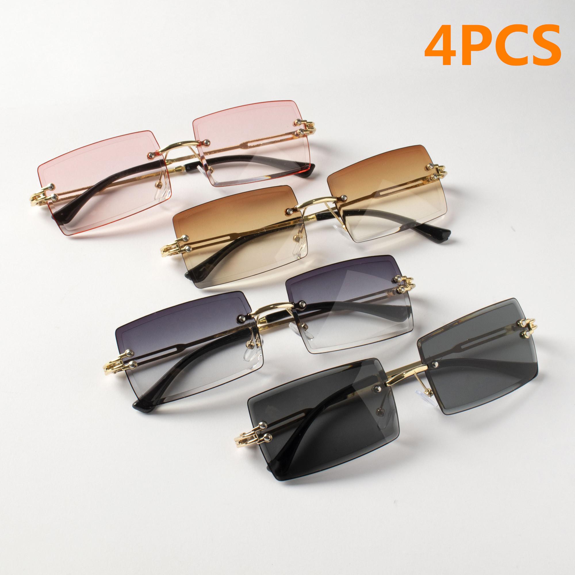 

4PCS Retro Sunglasses Women Brand Designer Rimless Gradient Sun Glasses Fashion Shades Cutting Lens Ladies Frameless Eyeglasses Other