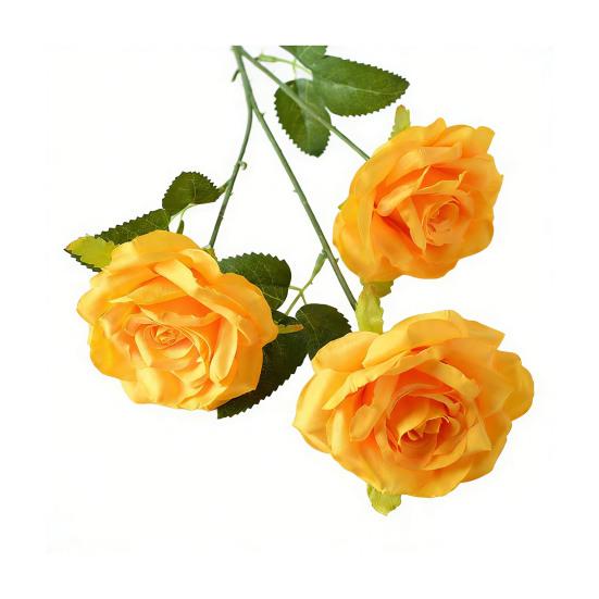 Artificial Rose Flower Realistic Fake Long Stem Rose Bouquet with 3 Heads Blooms for Wedding Centerpiece Home Party Decor