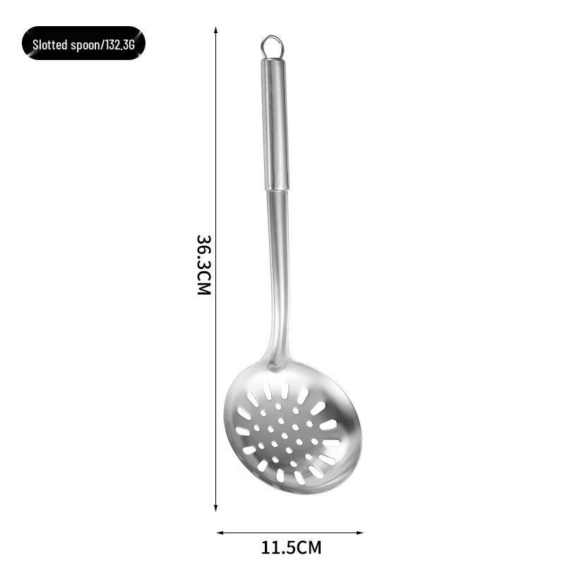 Complete Stainless Steel Kitchenware Set: Spatula, Slotted Spoon, Soup Spoon, Frying Pan Spatula, Rice Spoon, Stir-Fry Spatula