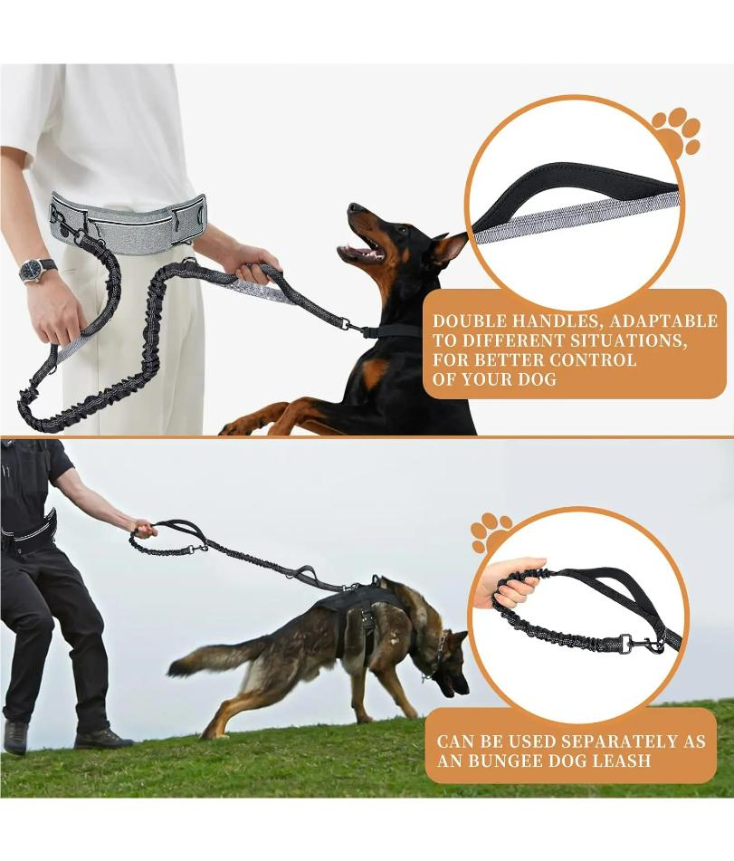 Waist Dog Hands Free Dogs Leash, Waist Running Leash with Zipper, Walking Pouch for Dog Walking, Reflective Dual Padded Handles
