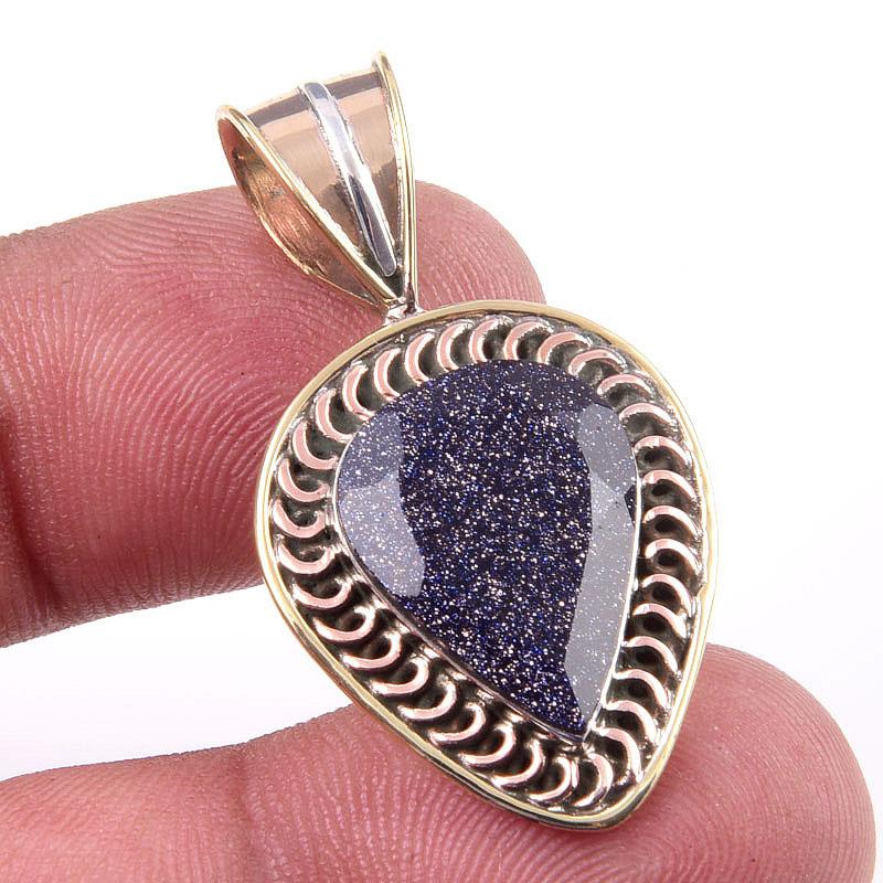

Natural Blue Sunstone 925 Solid Sterling Silver Gift TwoTone Pendant 1.25 S8g84