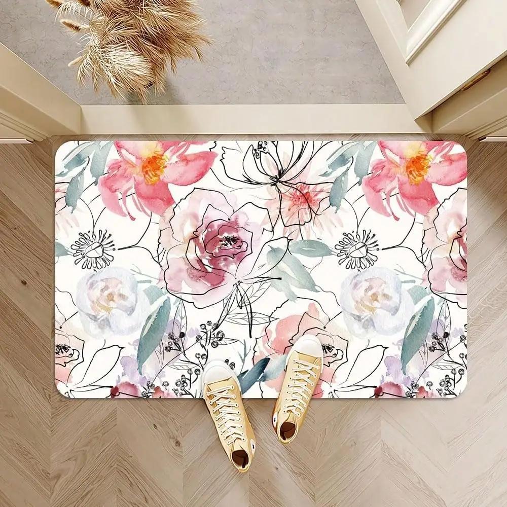 

Non Slip Quick Dry Absorbent Vintage Floral Bath Carpet Mat Rug Easy Clean Home Decor for Bathroom Shower Sink Bathtub Door 40x60cm