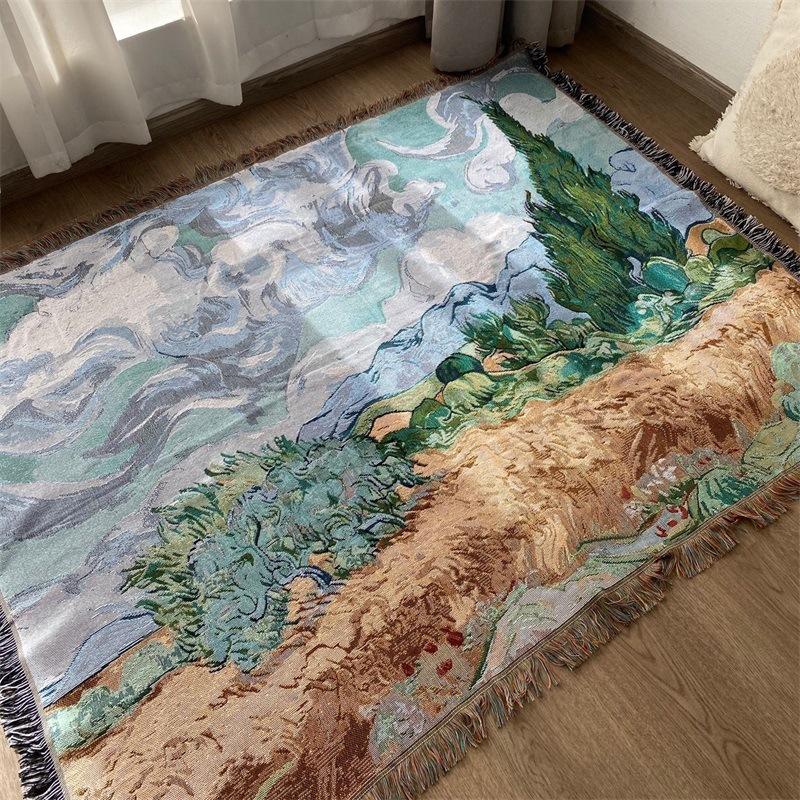 Classic Oil Painting Sofa Blanket Single Retro Decorative Cover Art Tapestry Casual Jacquard Throw Blanket Bed Cover Tablecloth