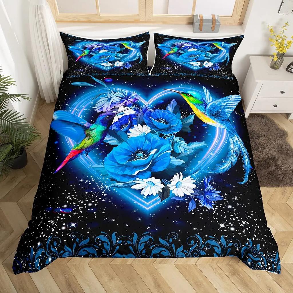 Hummingbird Duvet Cover Set Full Size Girls Garden Birds Farmhouse Flower Floral Bedding Set Hummingbird Lovers Comforter Cover