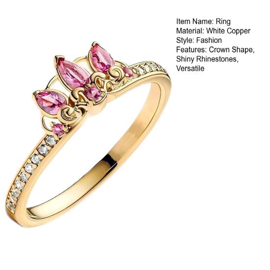 Finger Ring Shiny Rhinestones Inlaid Crown Shape Princess Ring Vintage Style Women Ring Jewelry Gift