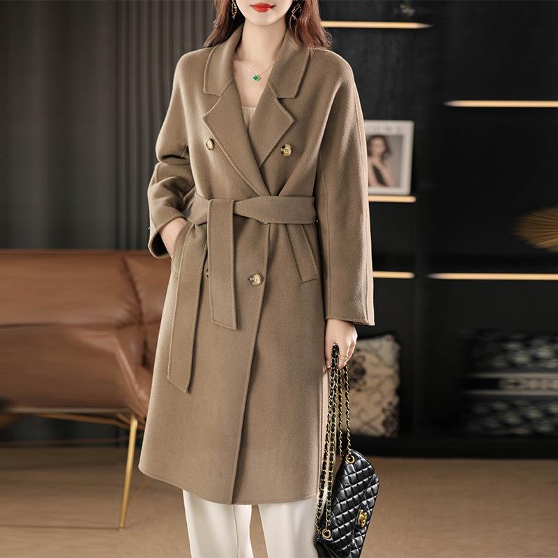 

Двустороннее шерстяное пальто для женщин Осень-Зима Новое Двубортное Средней длины Однотонное Свободного кроя Темпераментное Модное Шерстяное пальто L