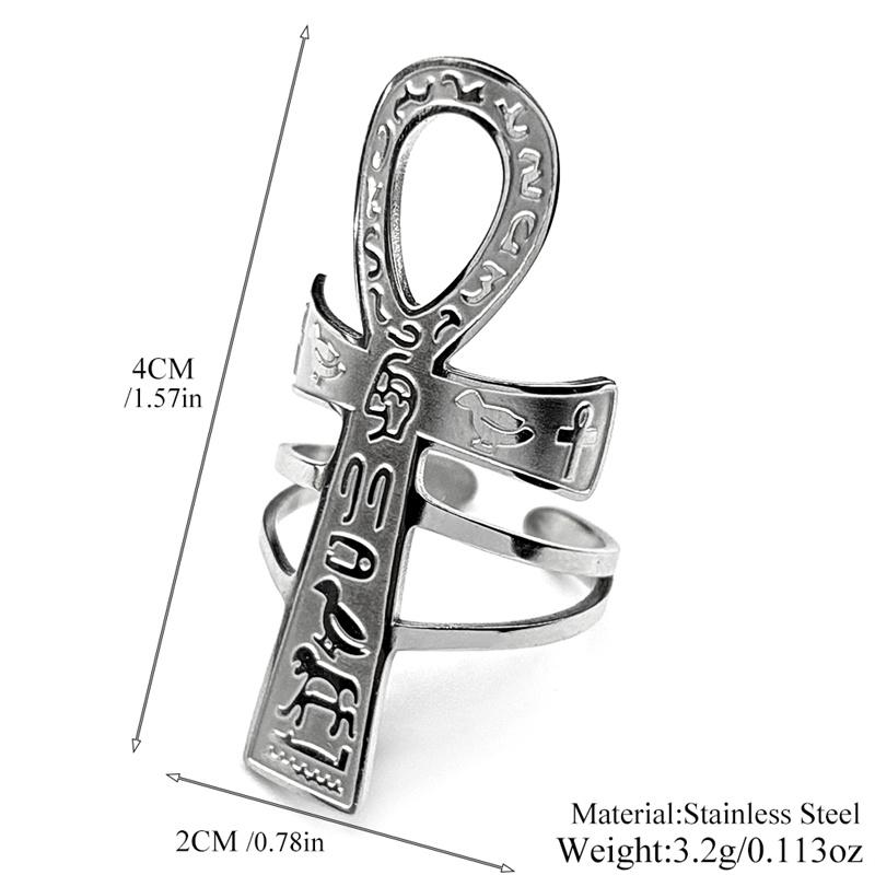 Croce Ankh Egizia Chiave della Vita Anelli Aperti Regolabili per Donne Uomini Acciaio Inossidabile Mitologia Animale Runa Anello da Dito Gioielli