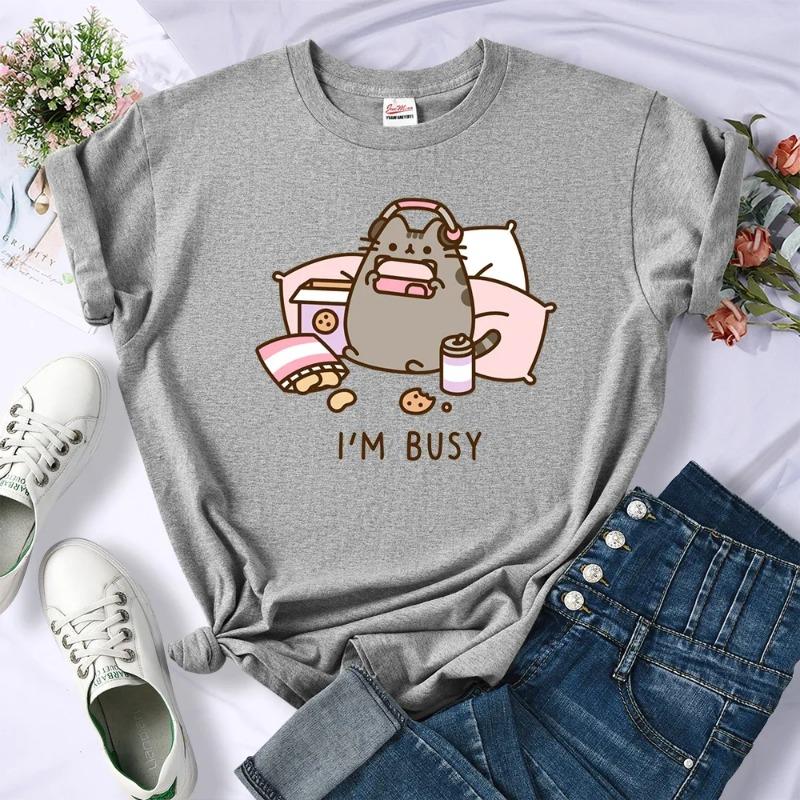 Sorry I'm Busy Cat Playing Games with Headphones T Shirt Female New T-shirts New Street Tops Summer Sleeved Harajuku Streetwear