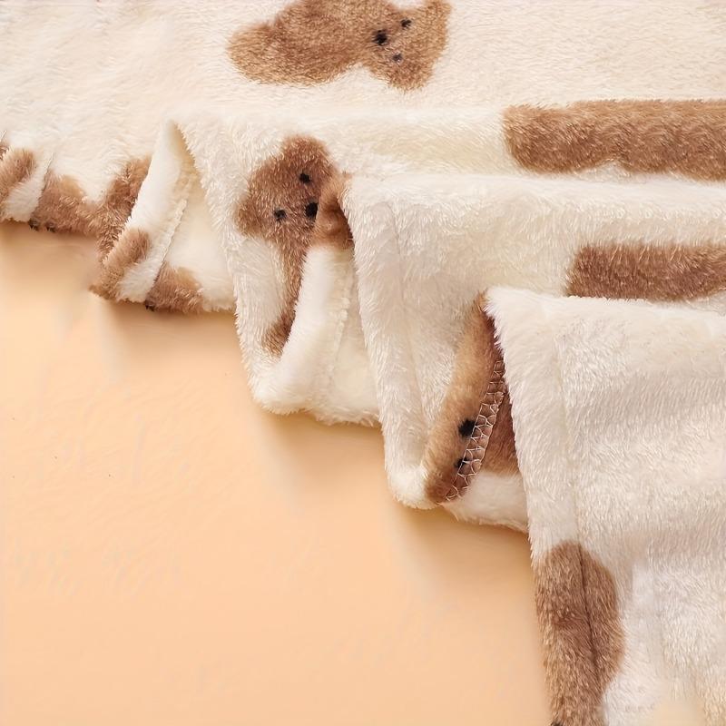 Soft Plush Teddy Bear Pattern Kids Blanket Cozy Brown Nursery Throw for Bed, Stroller Durable Polyester Infant Travel Home Use