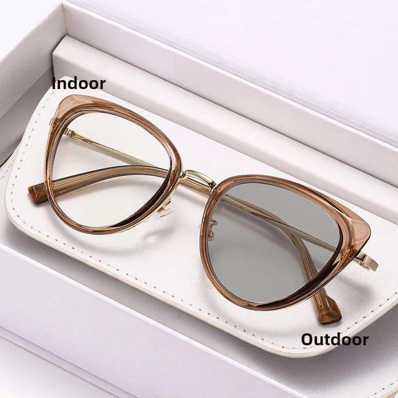 Fashionable Cat-Eye Photochromic Myopia Glasses Women's Retro Large Frame High-Definition Eyeglasses Minus Diopter Eyeglasses