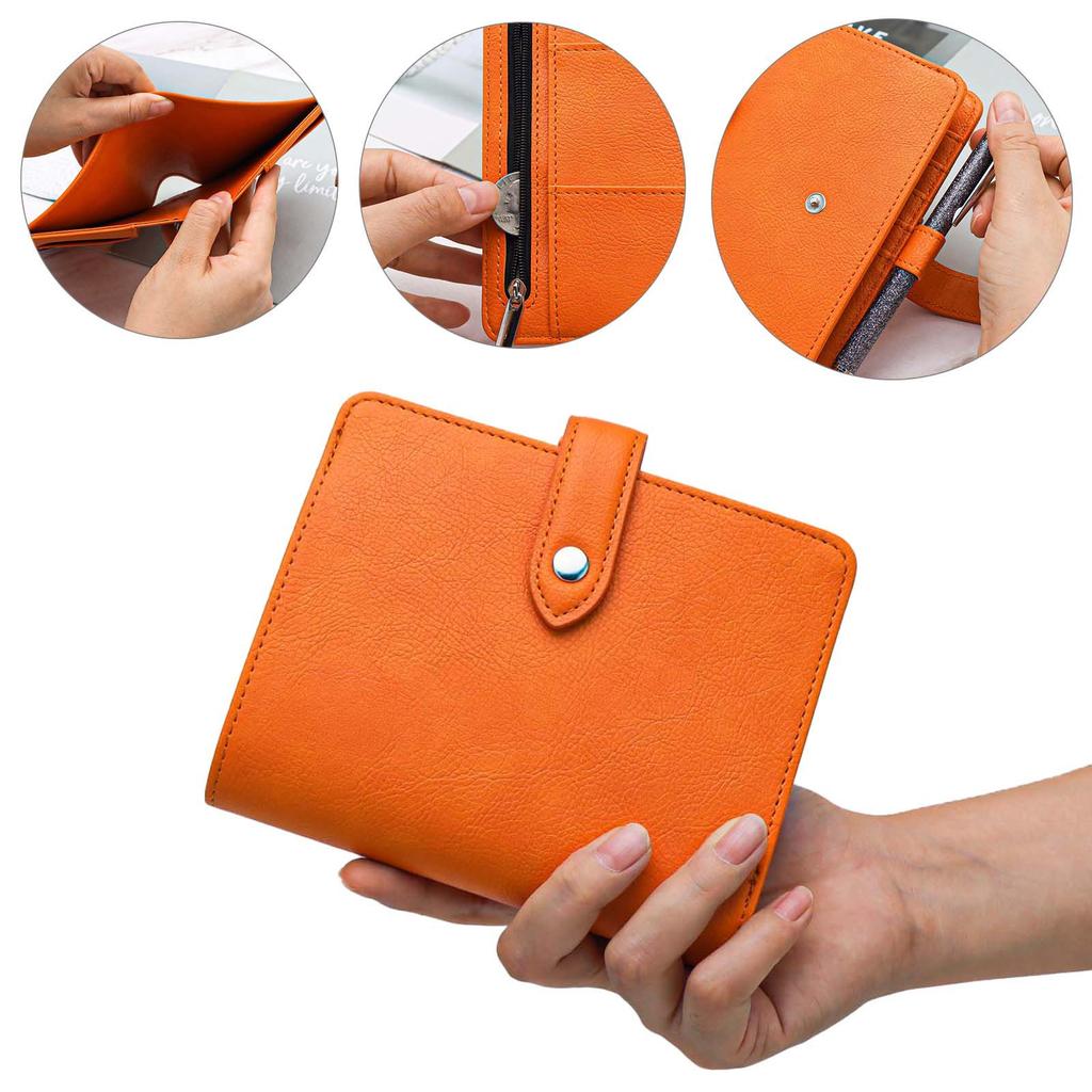 A7 Orange Wallet Leather Binder 6 Ring Binder With 45 Sheets PU Clip-on Notebook Faux leather Loose Leaf Notebook